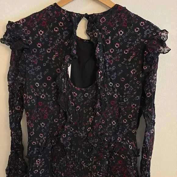 Flaw - New Reiss Long Sleeve Pintuck Floral Ruffle Mini Dress Size 12 NWT - Picture 6 of 13